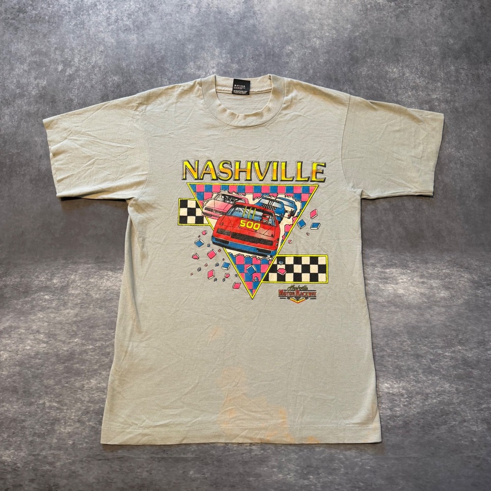 VTG 80s Nashville Motor Raceway Racing T Shirt Mens M Screen Stars Single Stitch